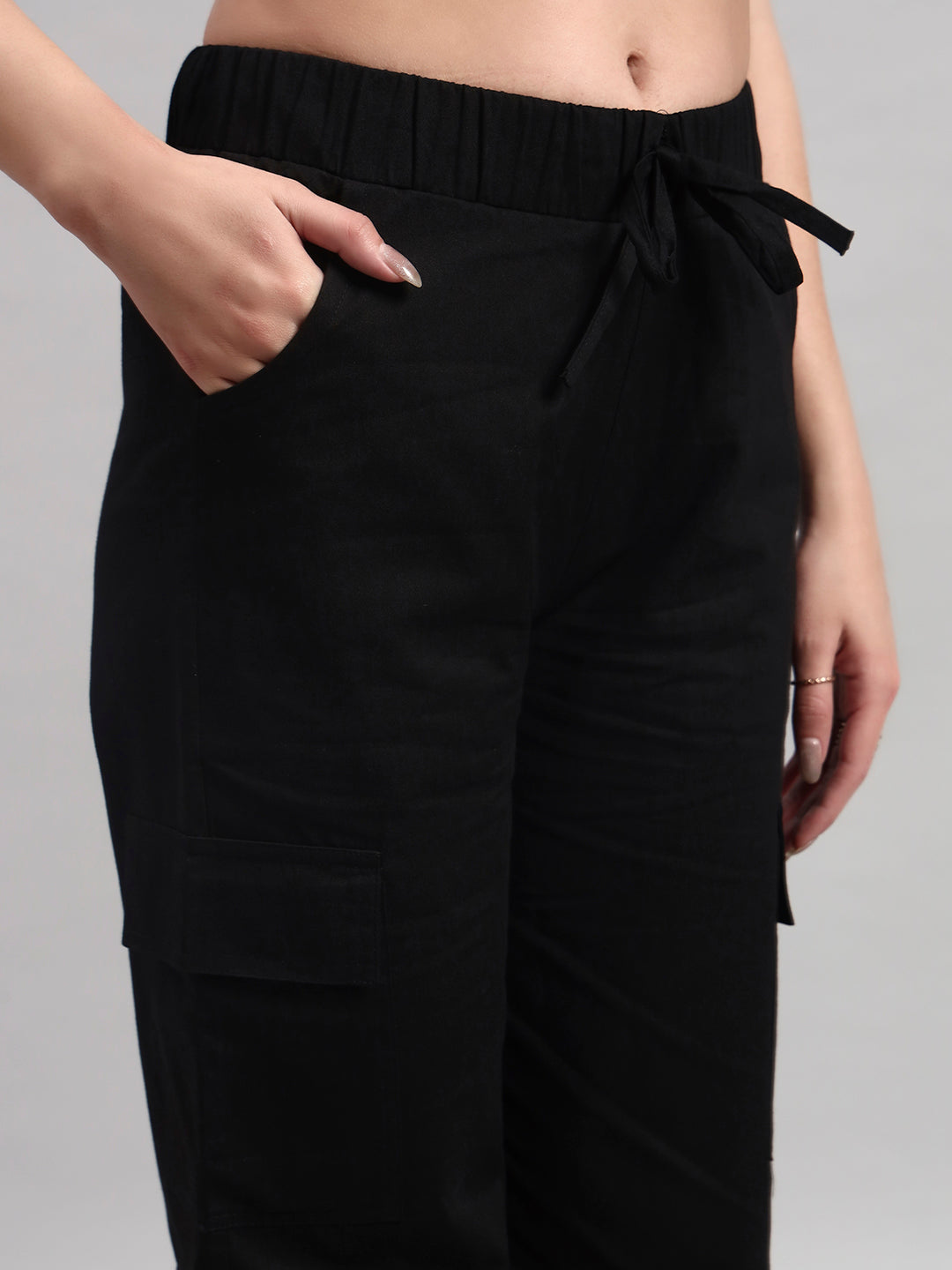 Black Cargo Straight-Leg Trousers