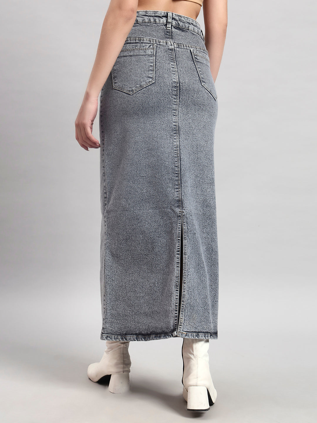 Charcoal Grey Denim Midi Skirt