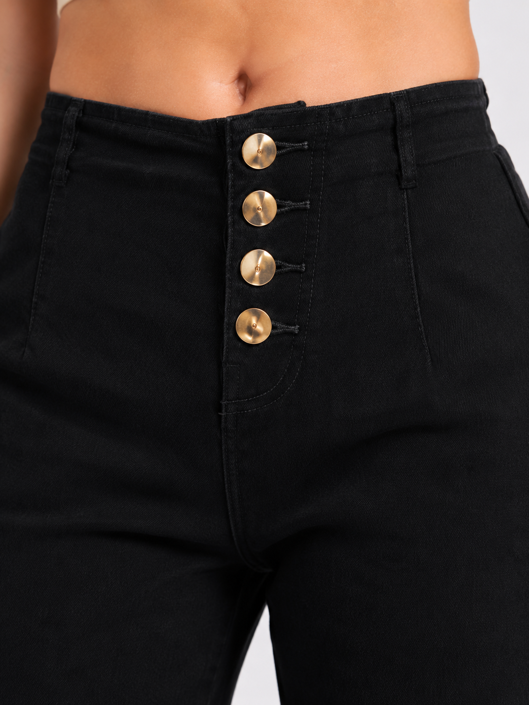 Women's Black High-Rise Button Front Wide Leg Jeans