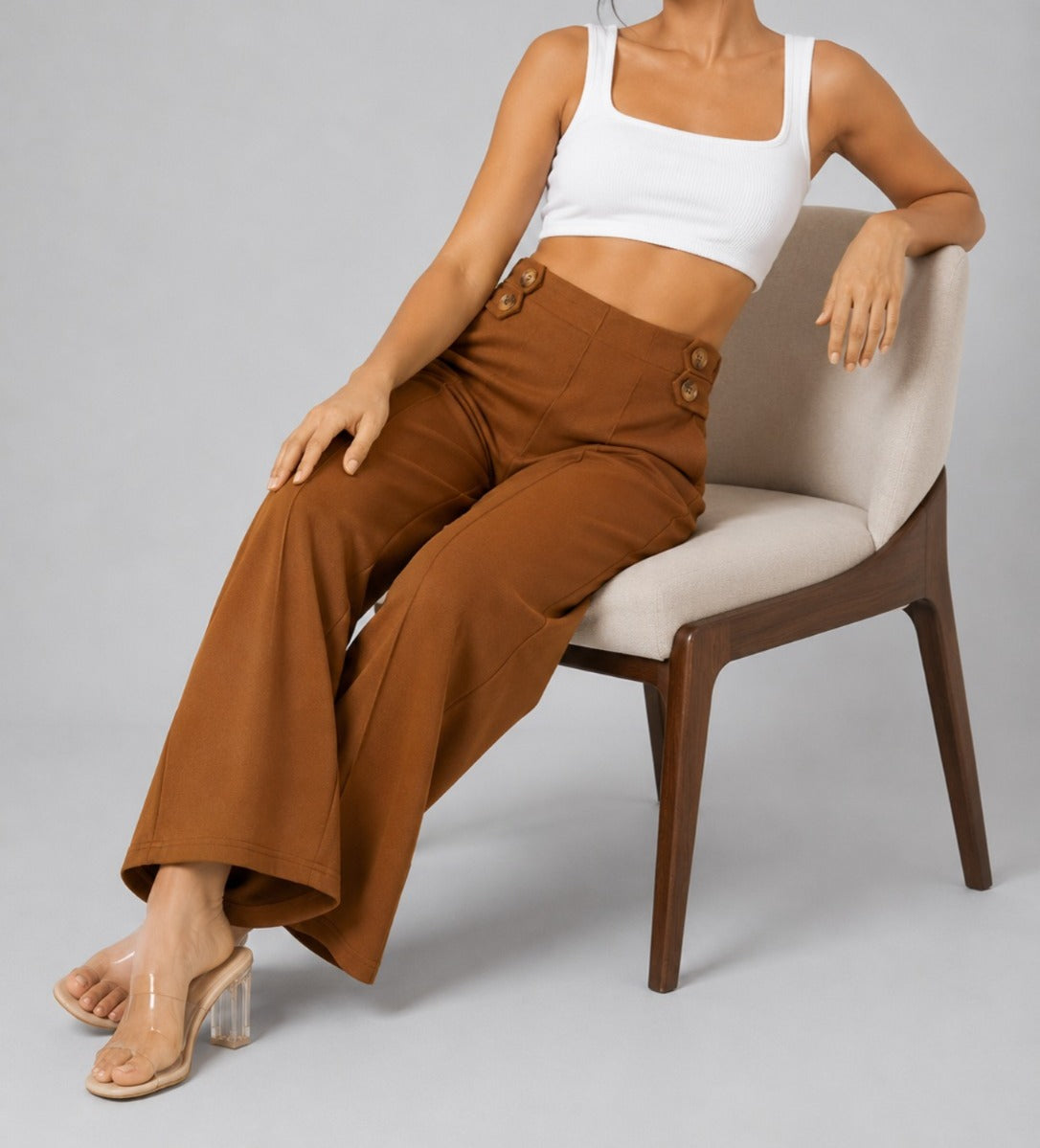 Women's Red High-Rise Wide Leg Trousers