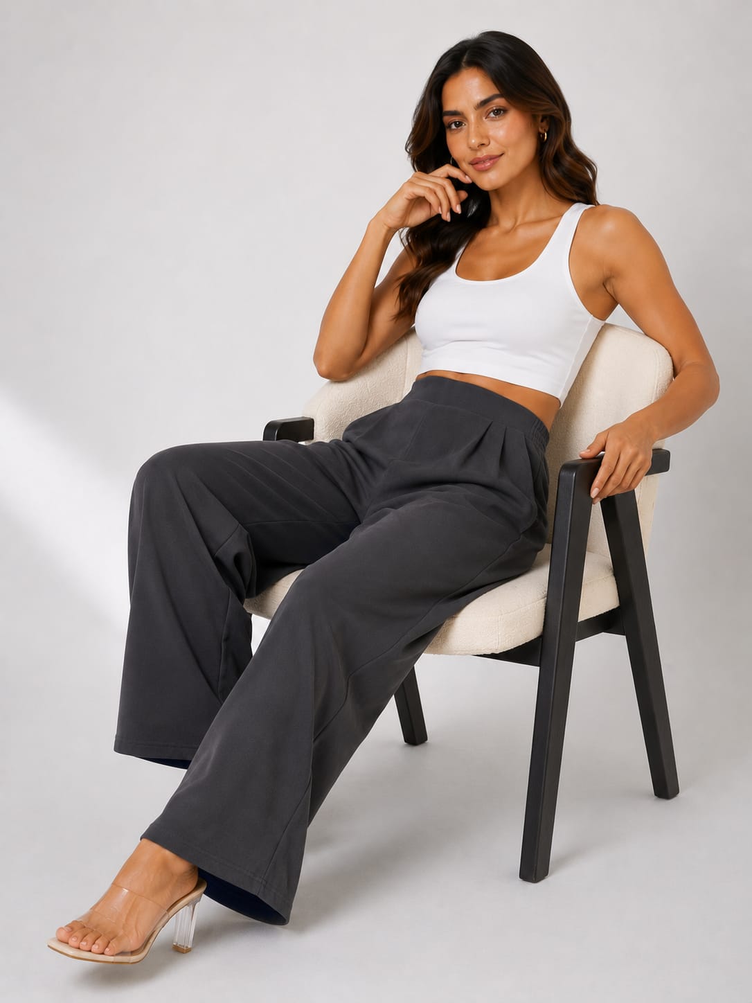 Women's Charcoal Grey Elasticated Wide Leg Trousers