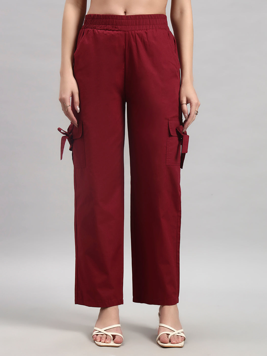 Maroon Cargo Straight-Leg Trousers
