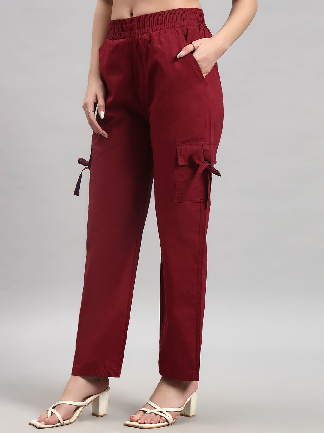 Maroon Cargo Straight-Leg Trousers