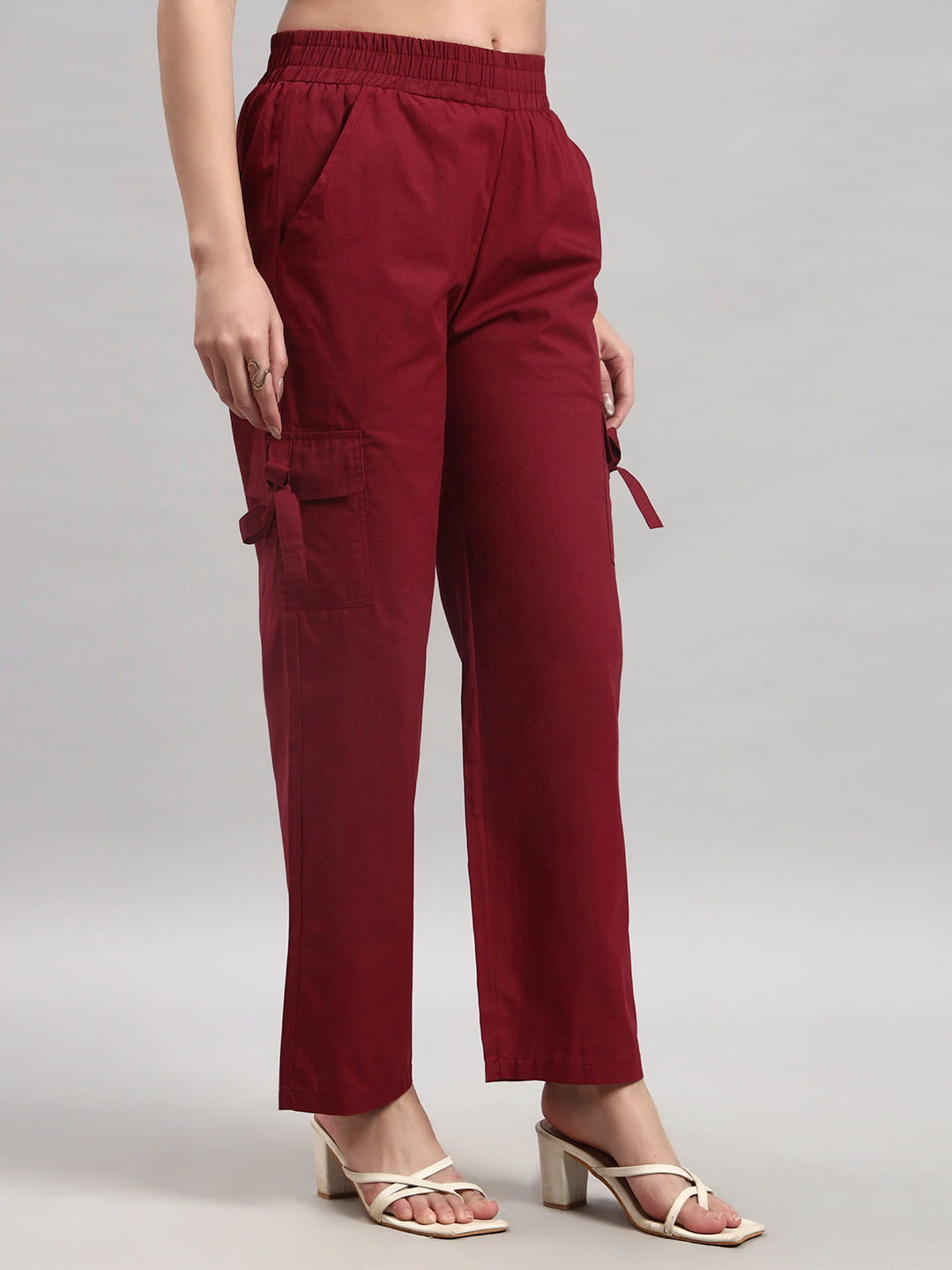 Maroon Cargo Straight-Leg Trousers