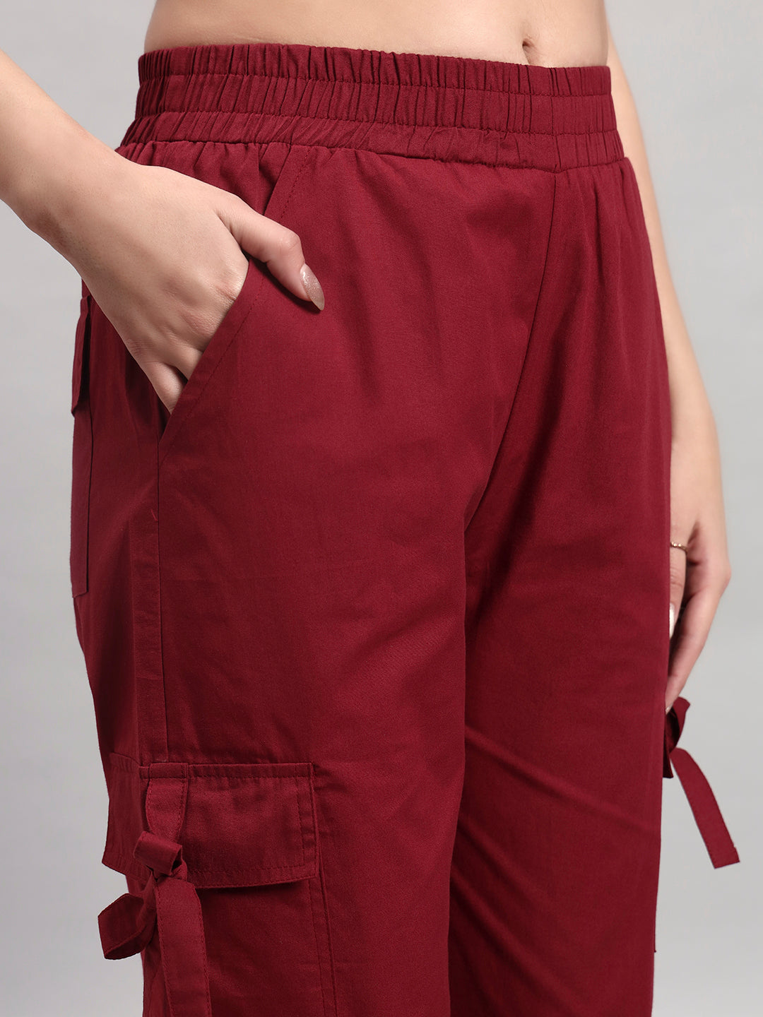 Maroon Cargo Straight-Leg Trousers