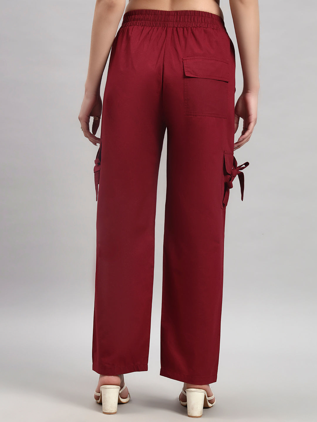 Maroon Cargo Straight-Leg Trousers