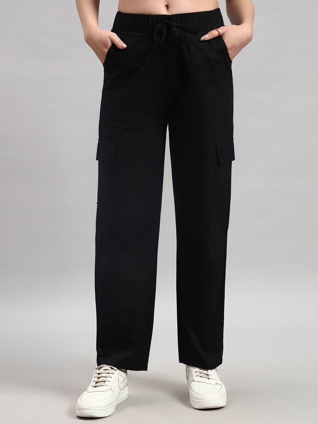 Black Cargo Straight-Leg Trousers