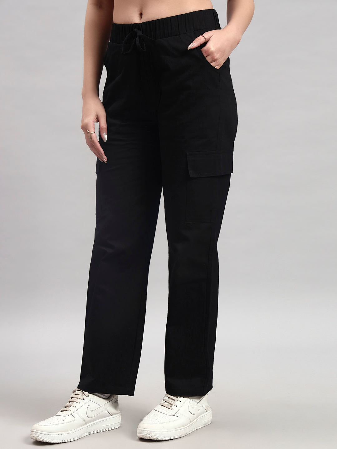 Black Cargo Straight-Leg Trousers