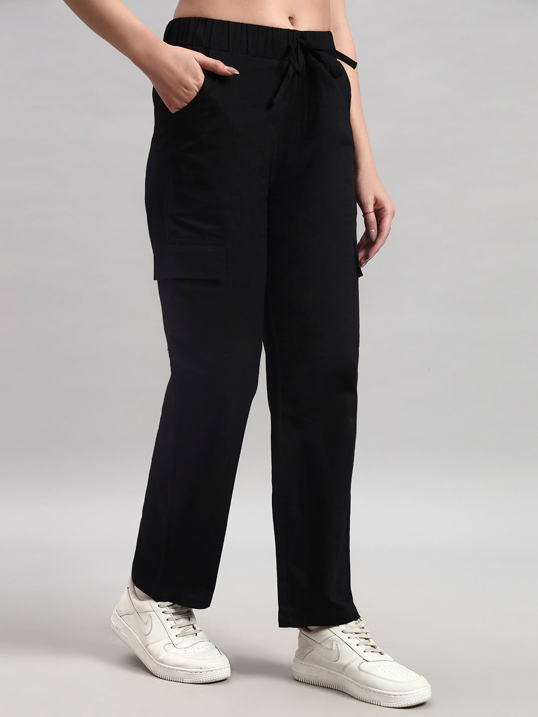 Black Cargo Straight-Leg Trousers