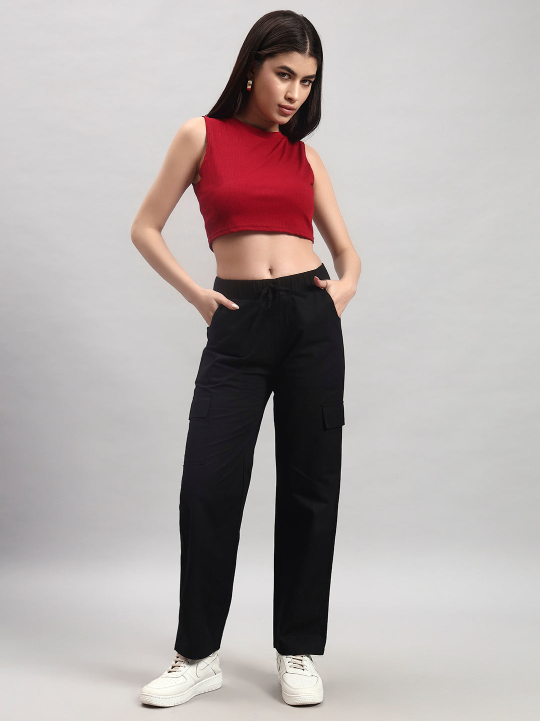 Black Cargo Straight-Leg Trousers