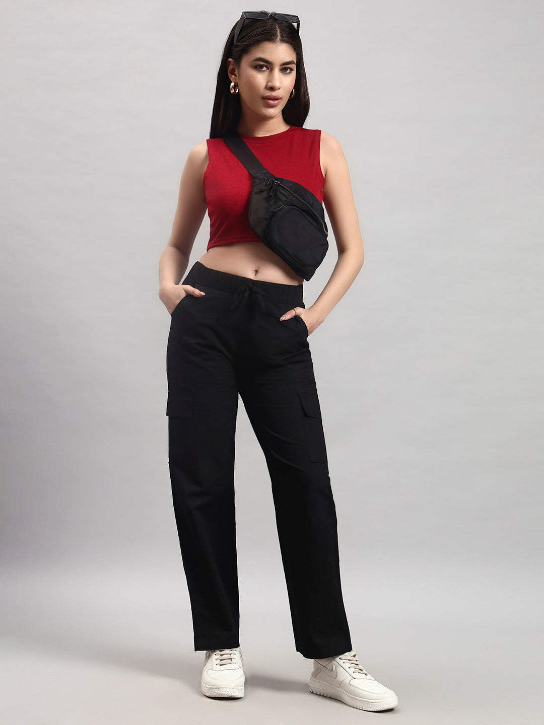 Black Cargo Straight-Leg Trousers