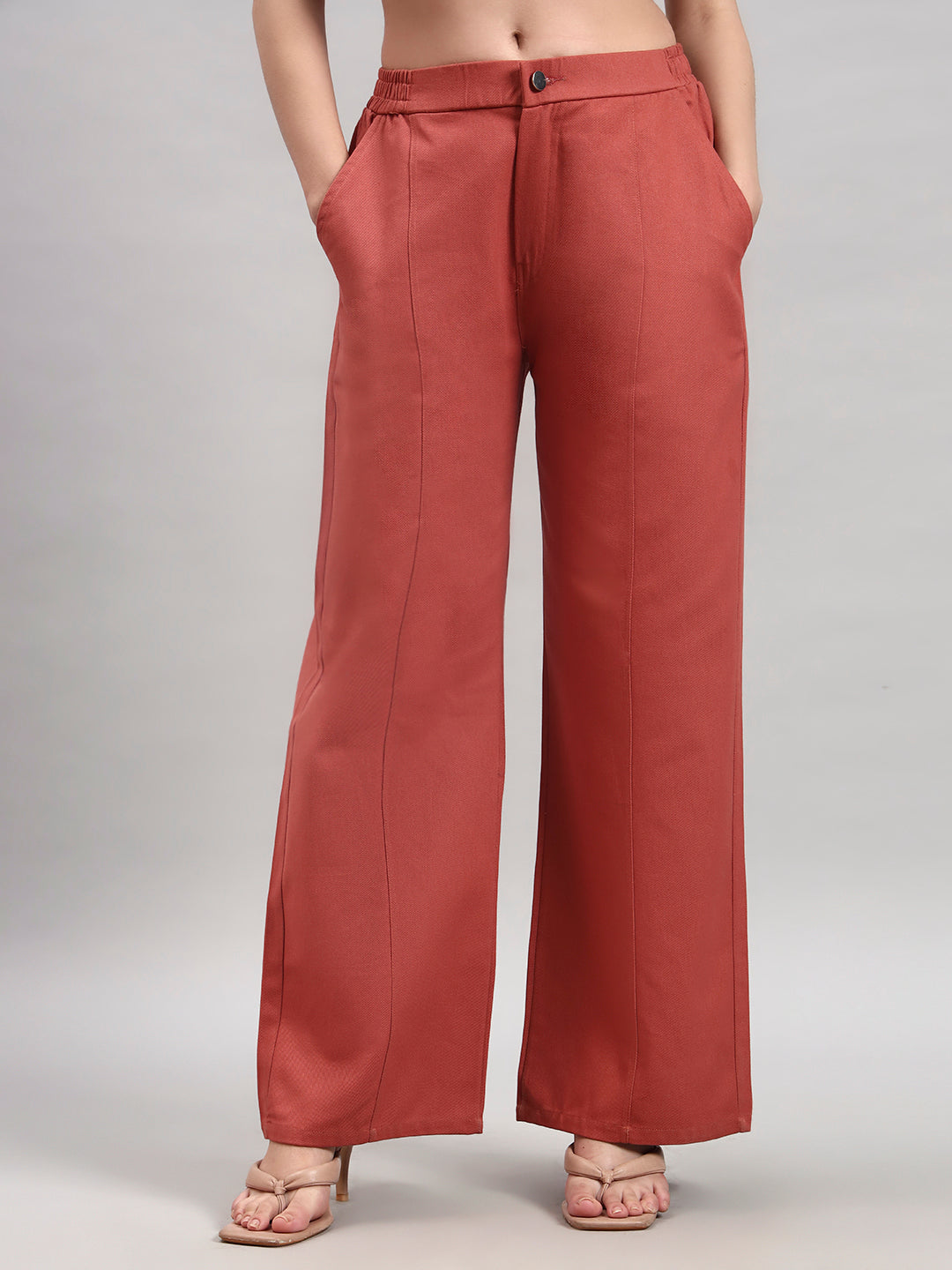 Rustic Red Wide-Leg High-Waist Trousers