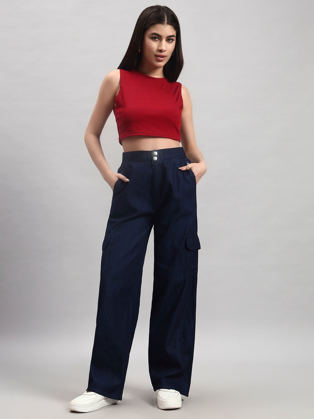 Dark Indigo Cargo Straight-Leg Trousers