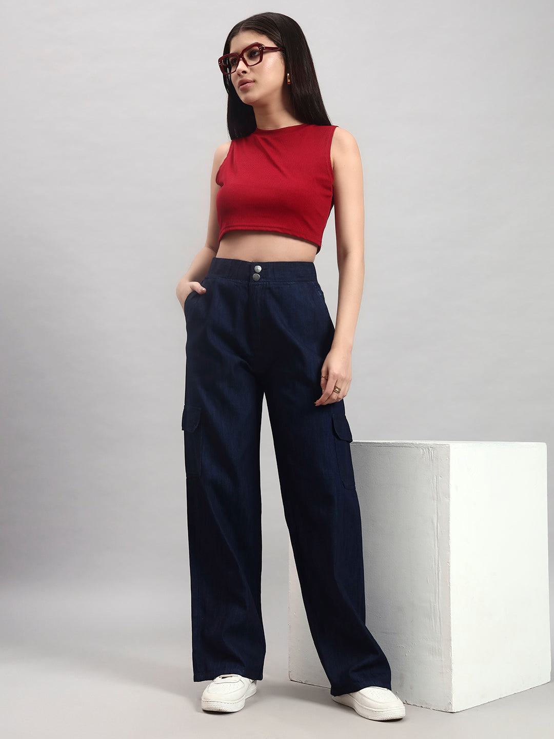 Dark Indigo Cargo Straight-Leg Trousers