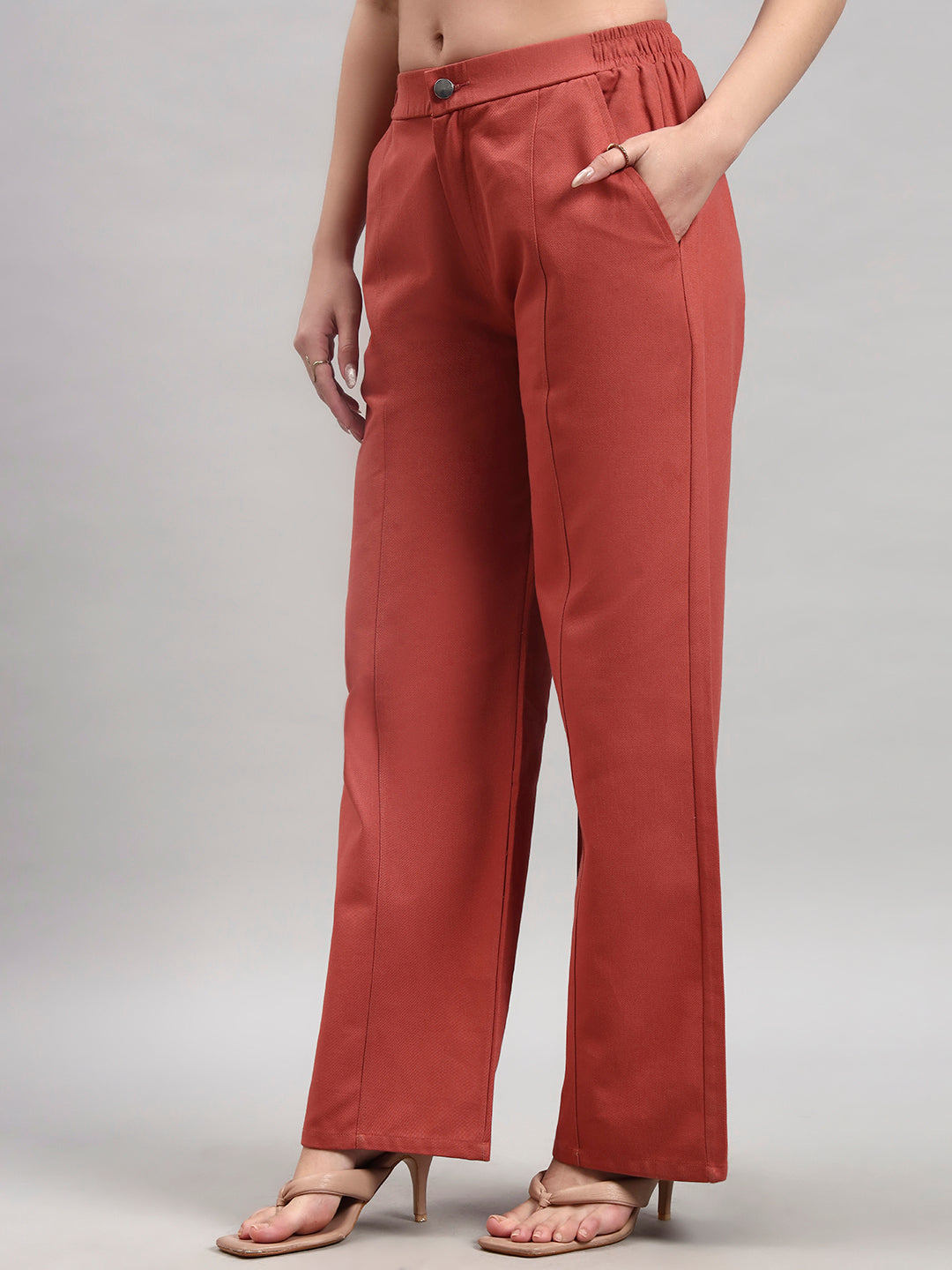 Rustic Red Wide-Leg High-Waist Trousers