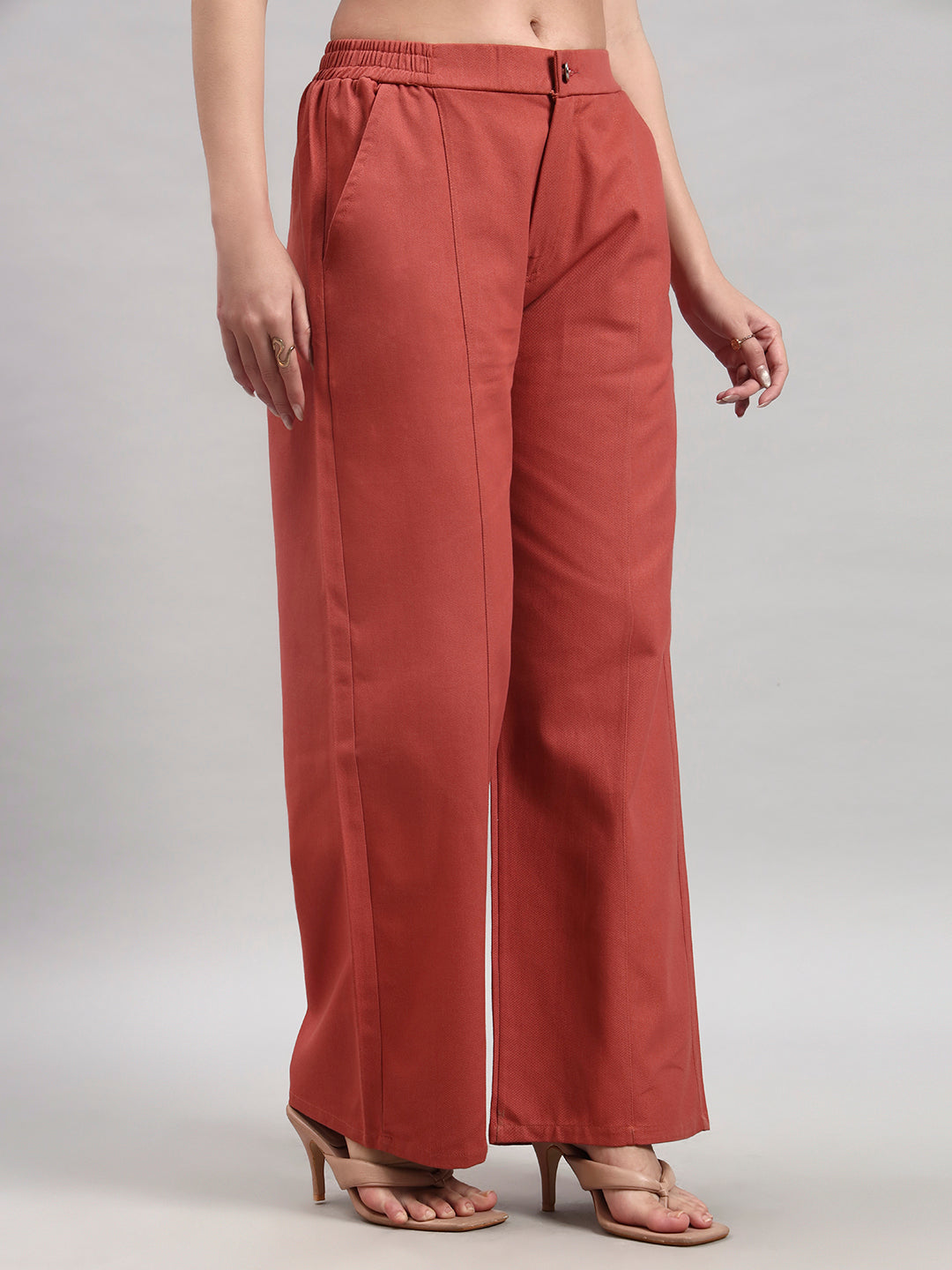 Rustic Red Wide-Leg High-Waist Trousers