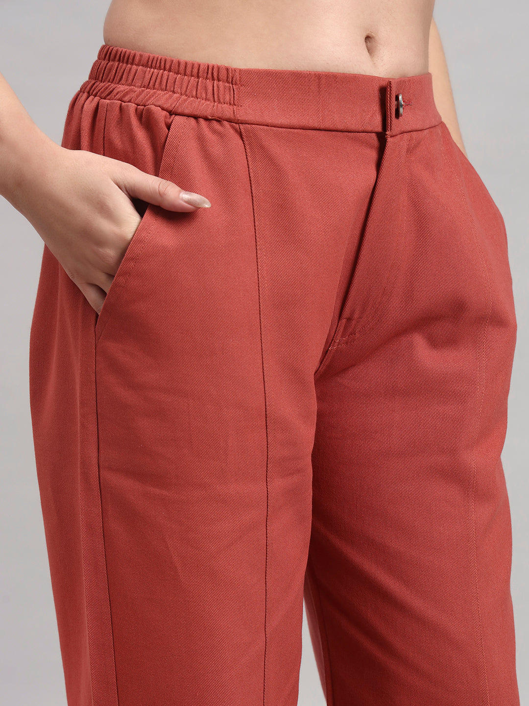 Rustic Red Wide-Leg High-Waist Trousers