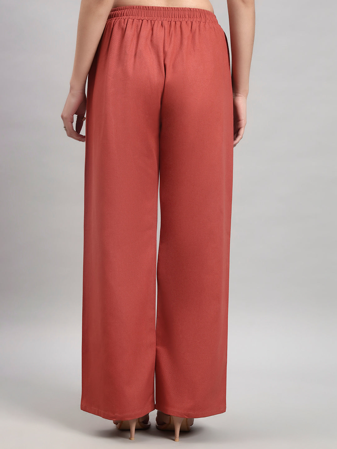 Rustic Red Wide-Leg High-Waist Trousers
