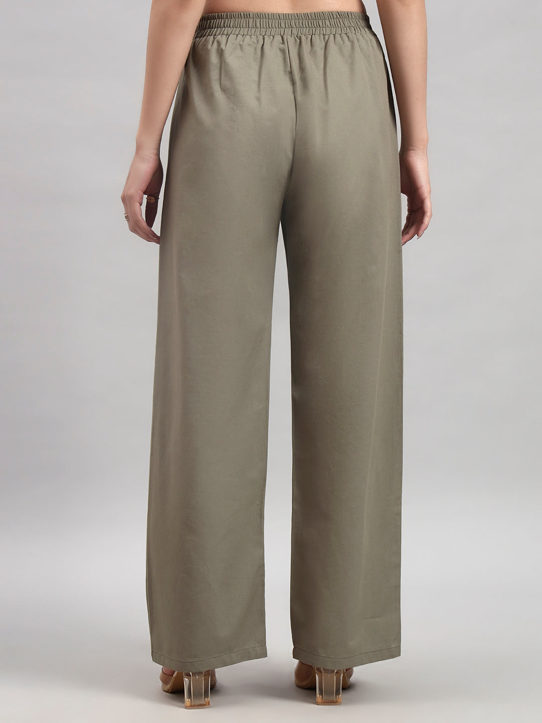 Khaki Straight-Fit High-Waist Trousers
