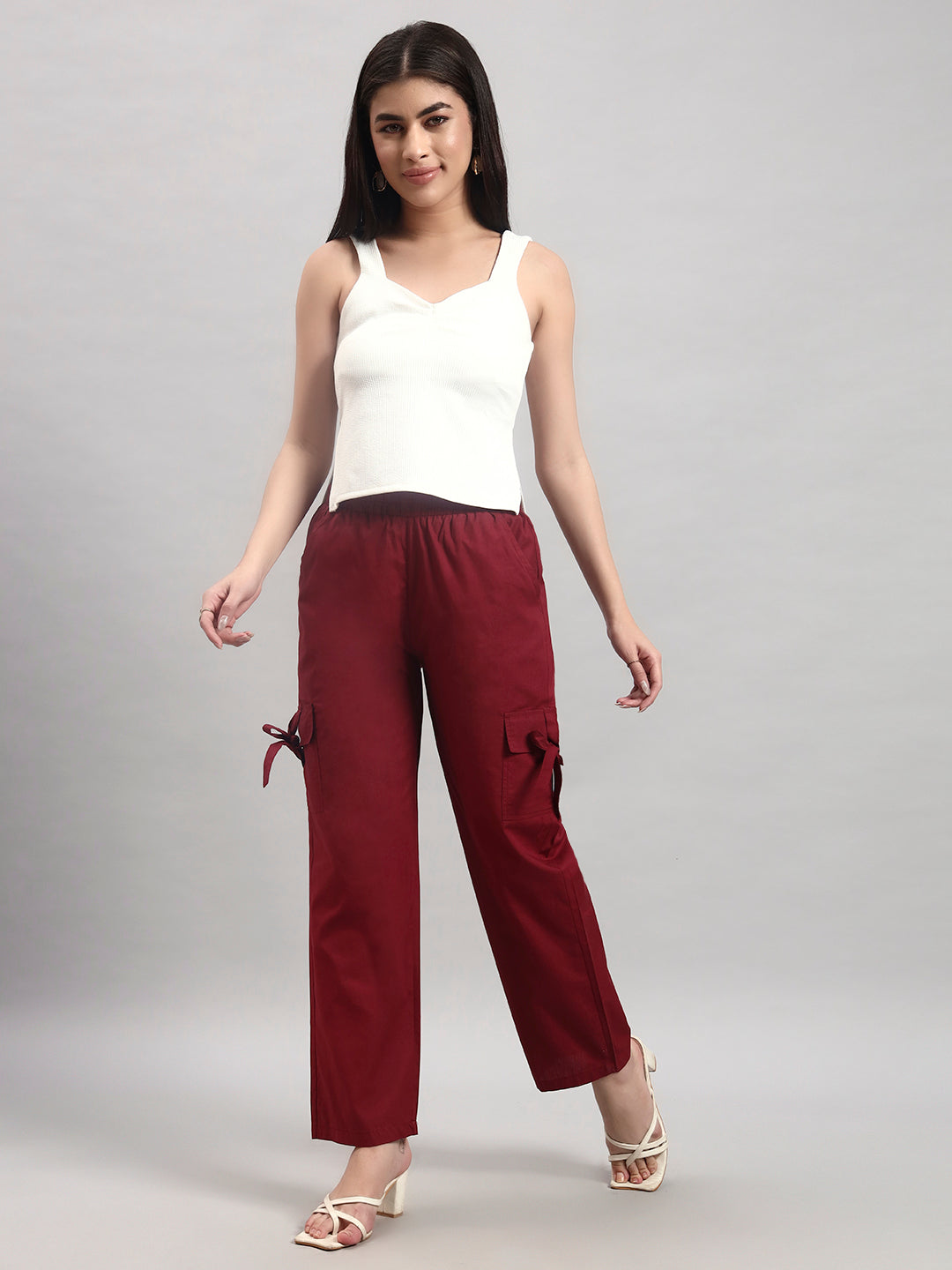 Maroon Cargo Straight-Leg Trousers