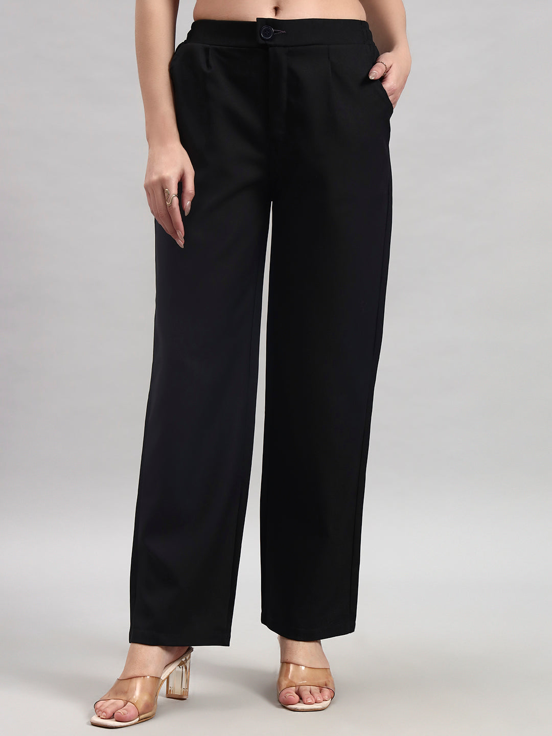 Black Tailored Straight-Leg Trousers