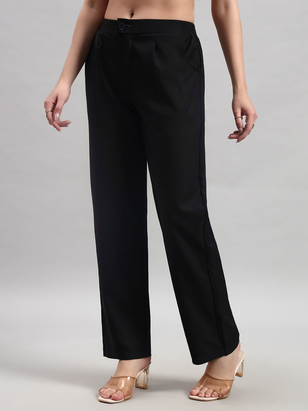 Black Tailored Straight-Leg Trousers