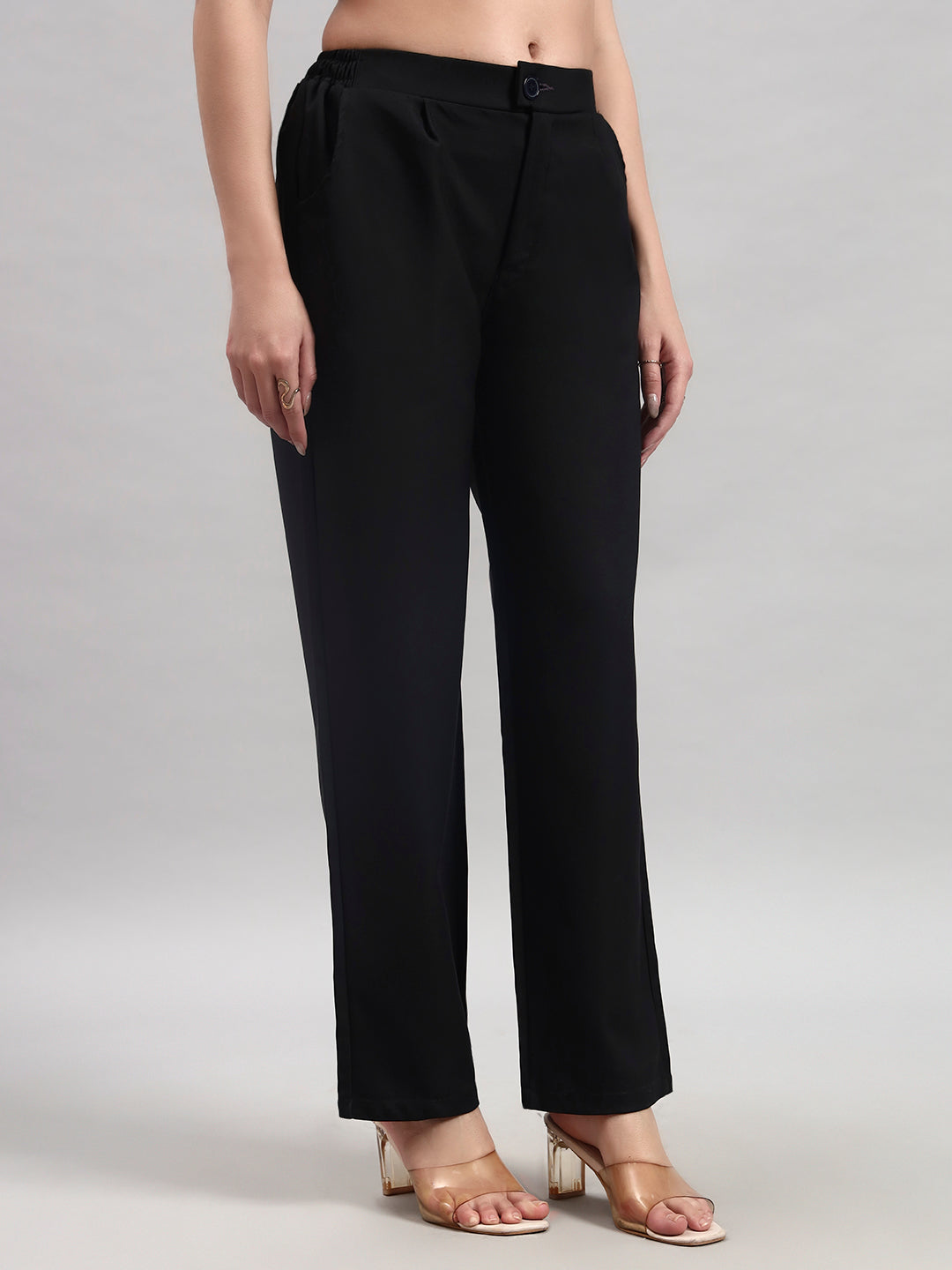 Black Tailored Straight-Leg Trousers