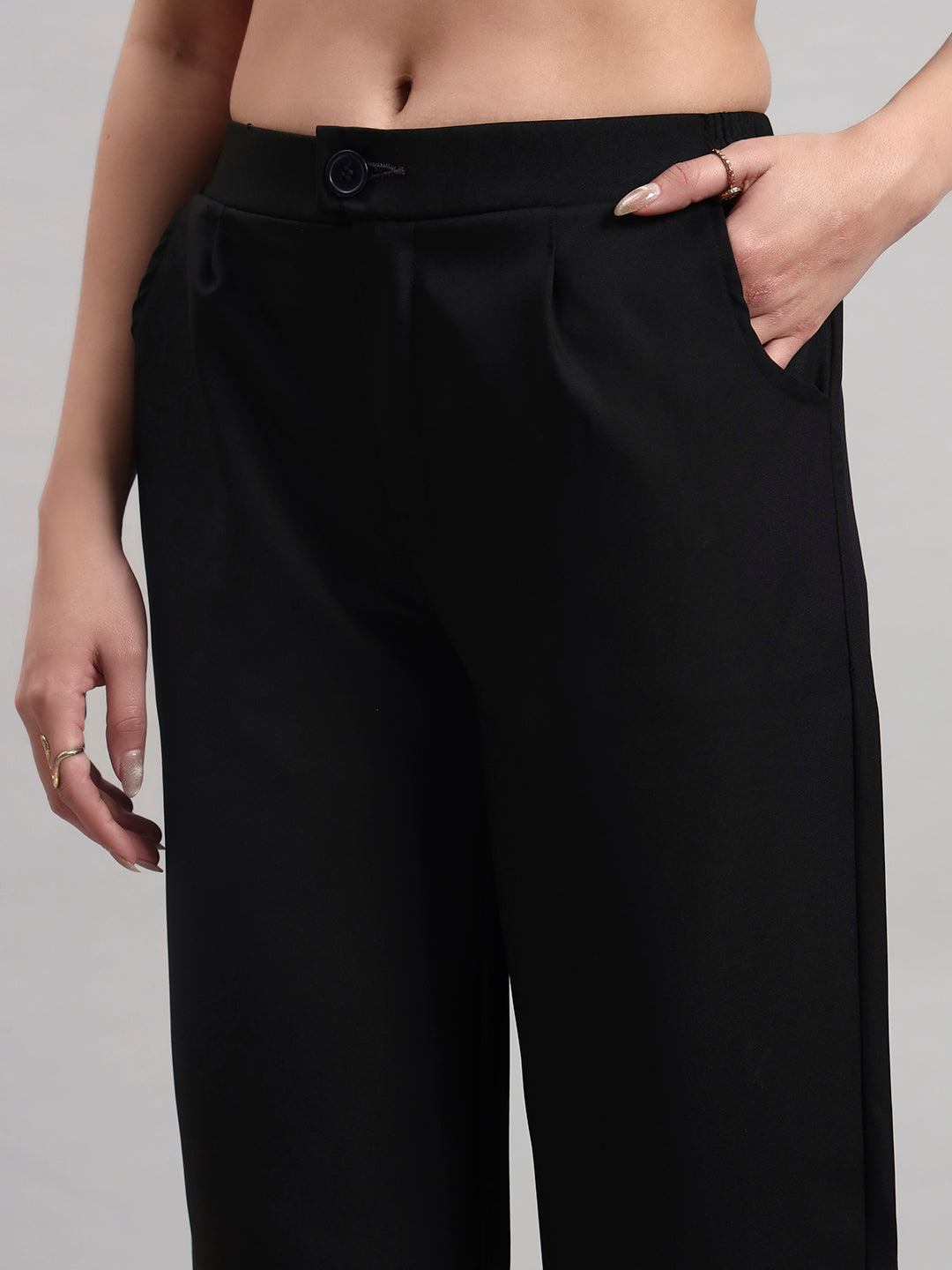 Black Tailored Straight-Leg Trousers