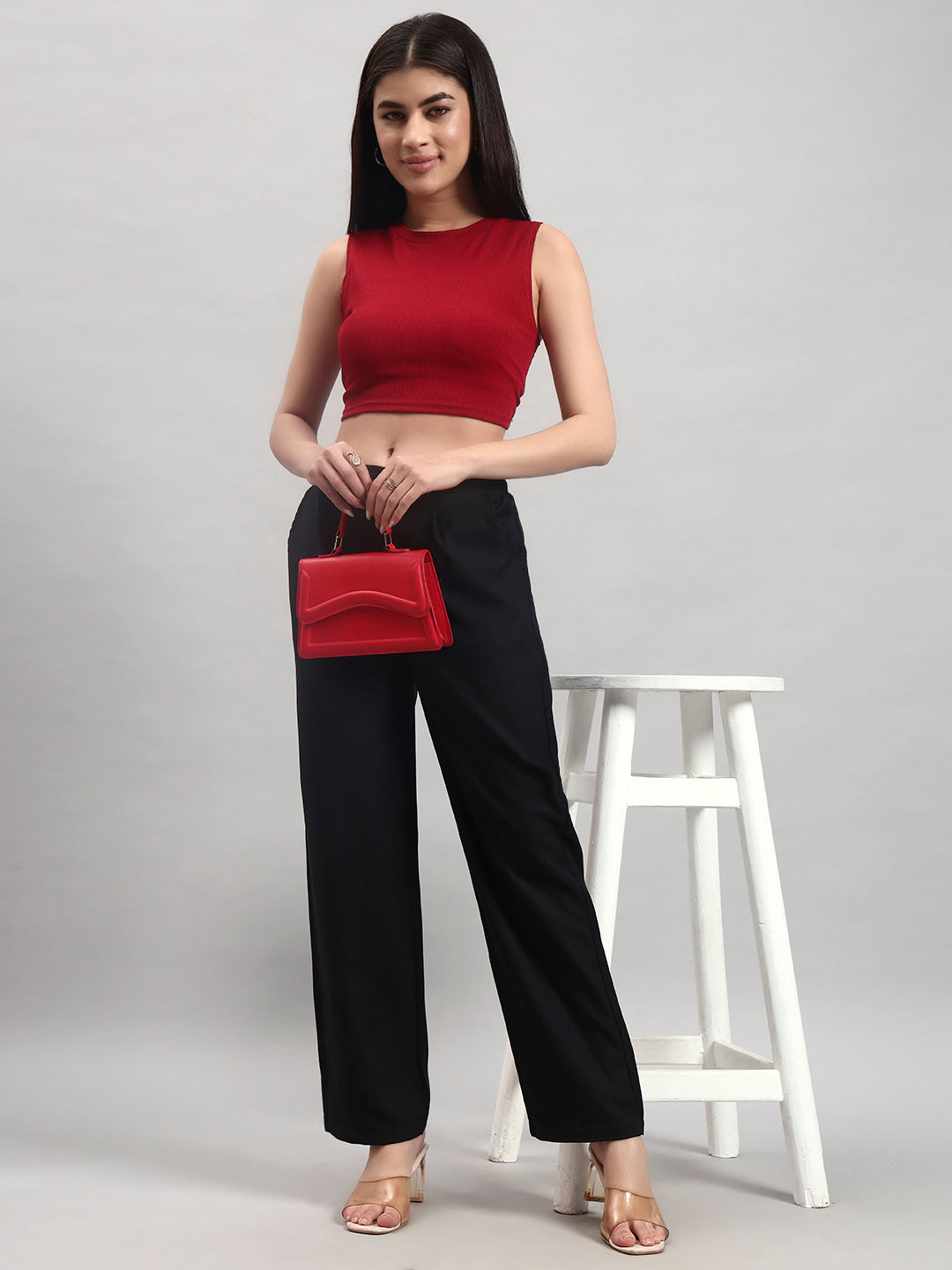 Black Tailored Straight-Leg Trousers