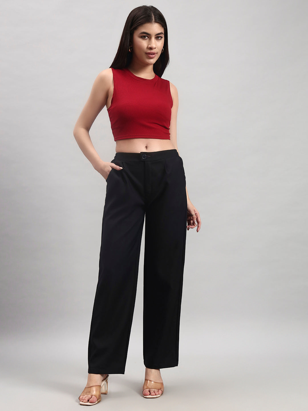 Black Tailored Straight-Leg Trousers