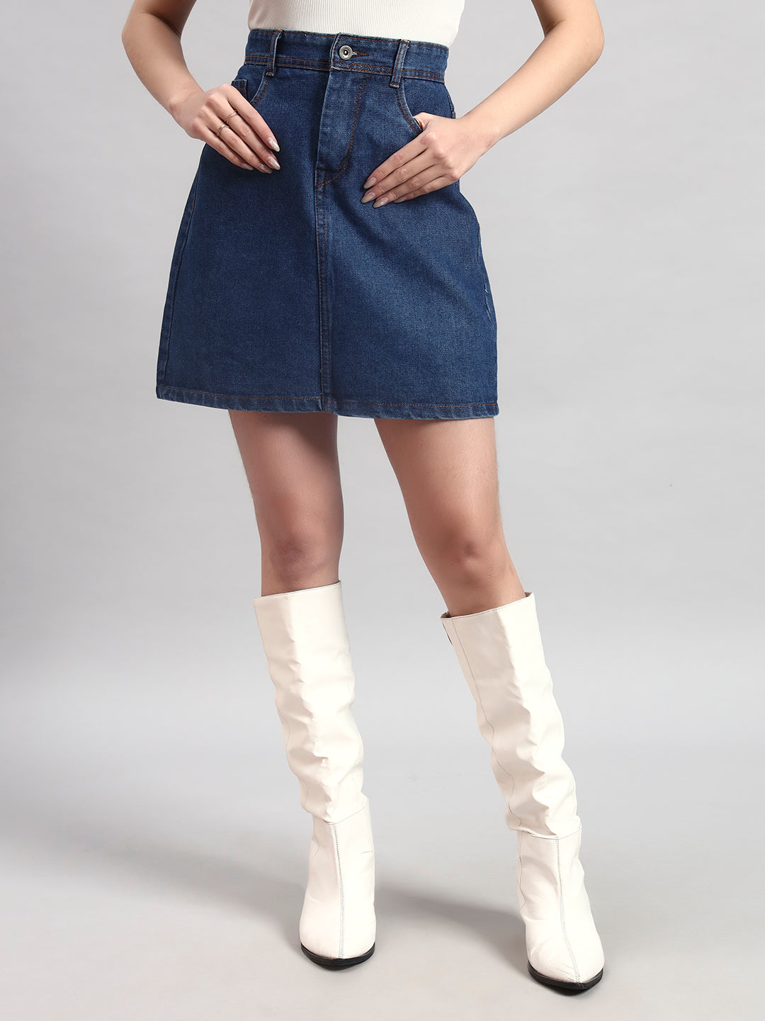 Blue A-Line Mini Denim Skirt