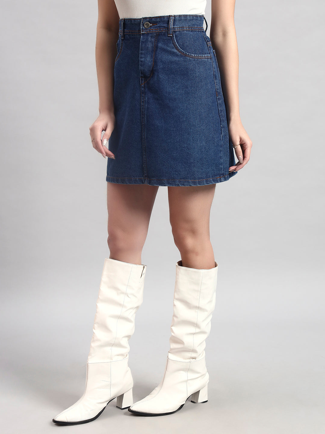 Blue A-Line Mini Denim Skirt