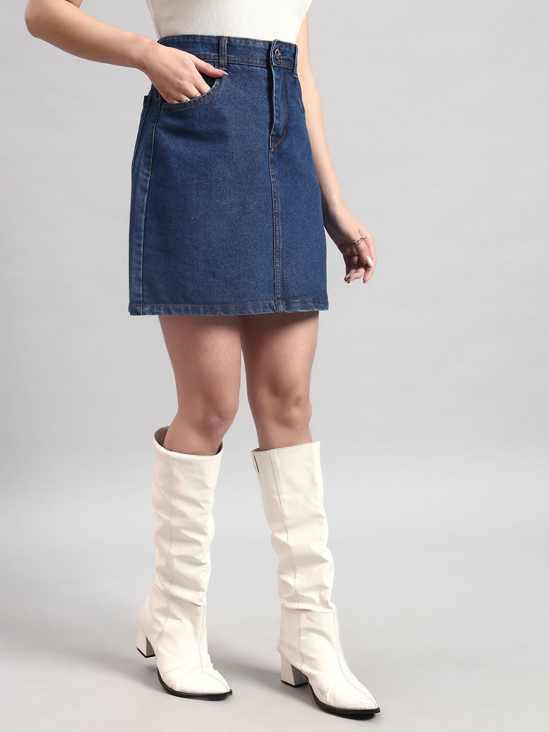 Blue A-Line Mini Denim Skirt