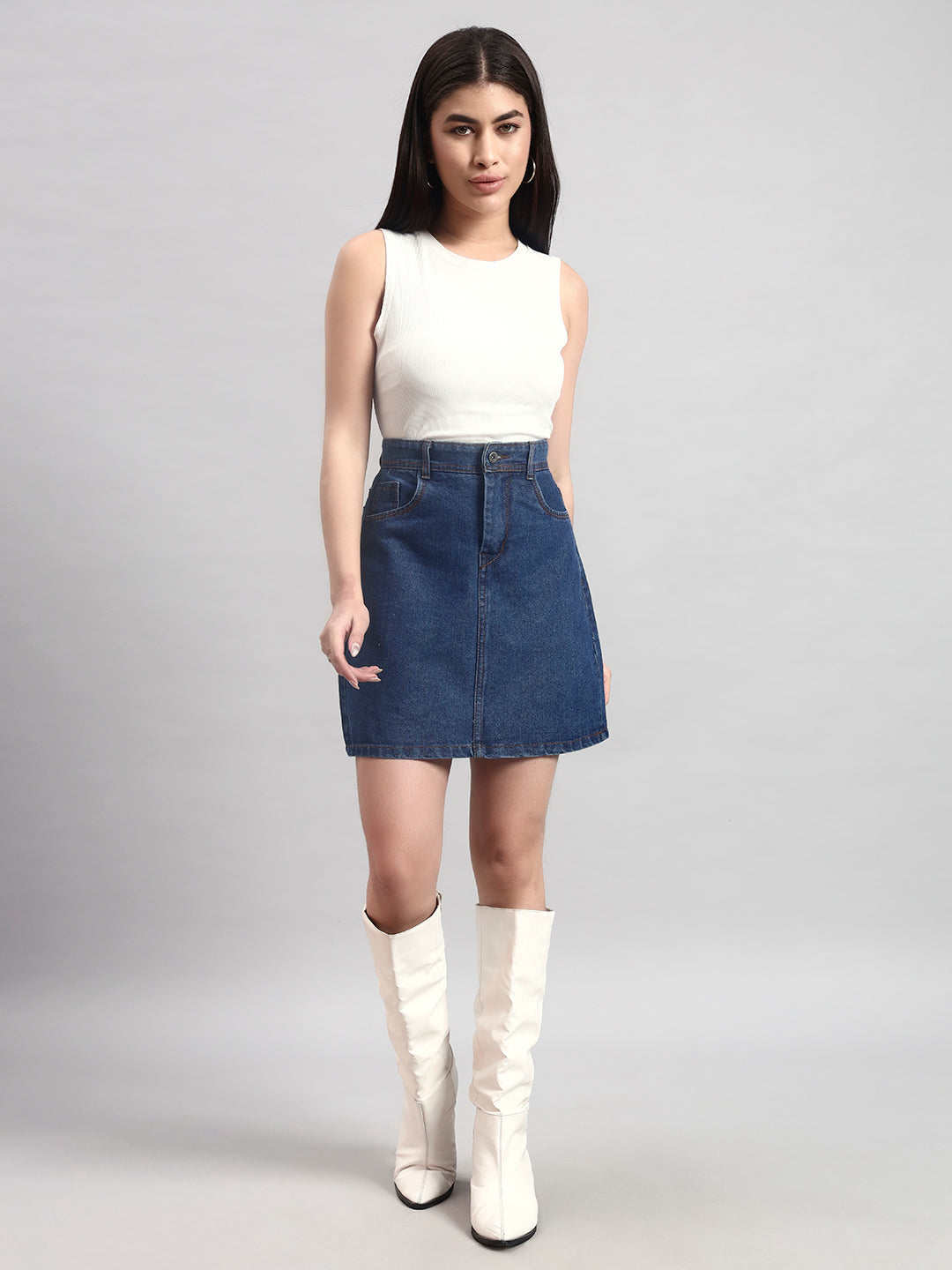 Blue A-Line Mini Denim Skirt