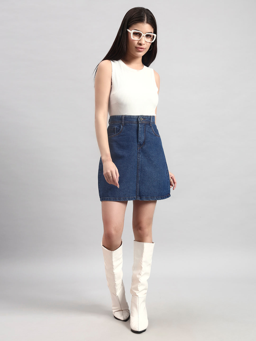 Blue A-Line Mini Denim Skirt