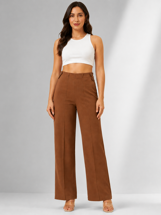 Women's Red High-Rise Wide Leg Trousers