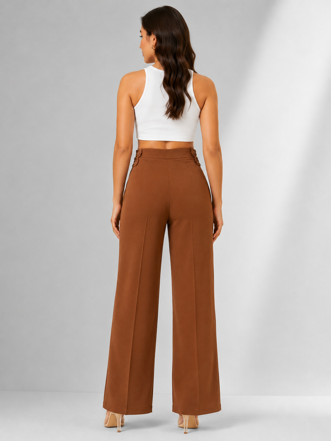 Women's Red High-Rise Wide Leg Trousers