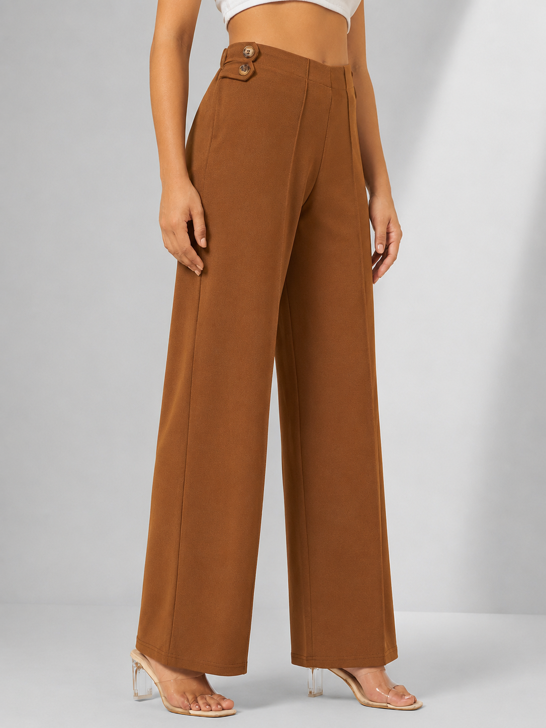 Women's Red High-Rise Wide Leg Trousers