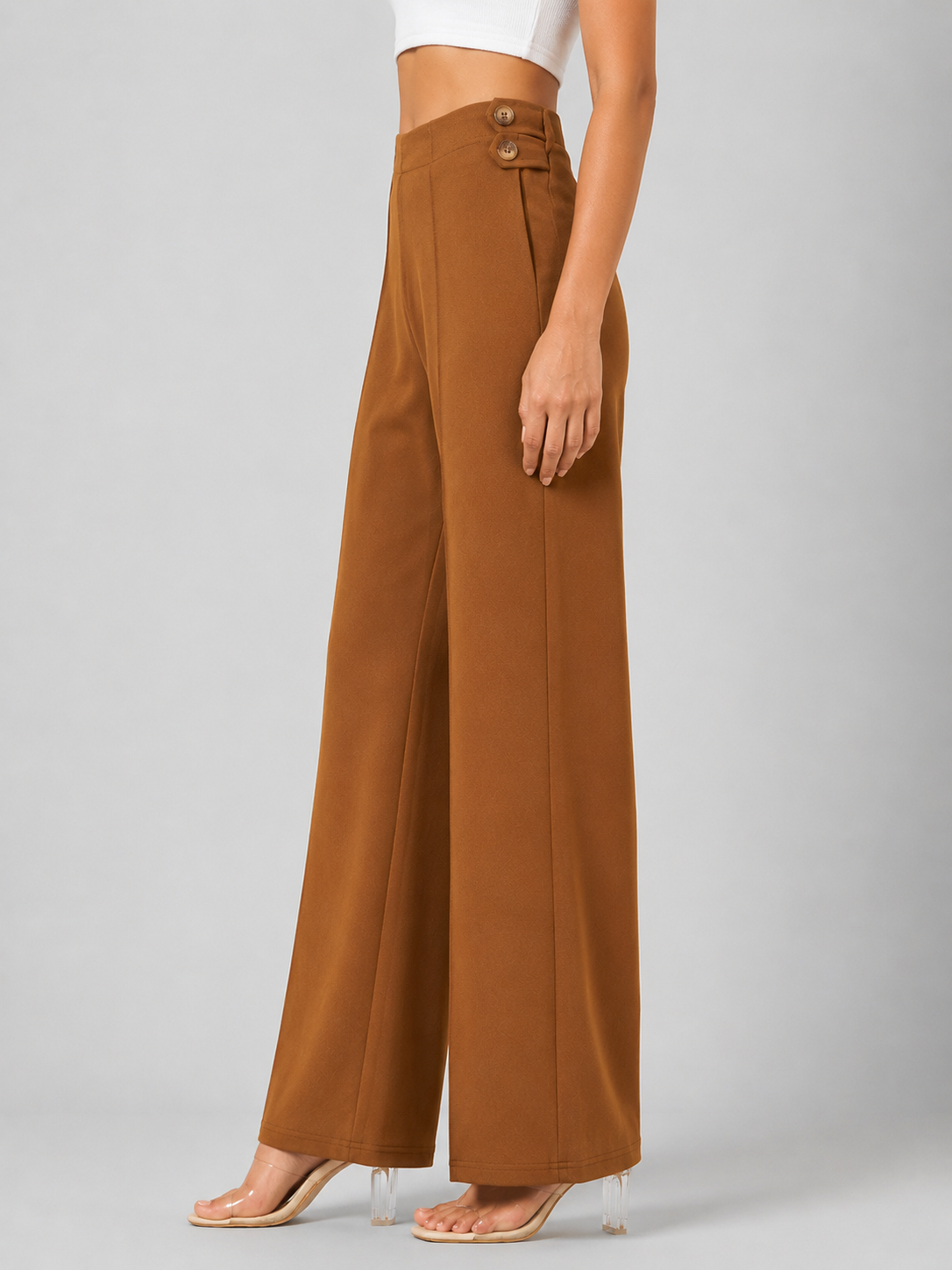 Women's Red High-Rise Wide Leg Trousers
