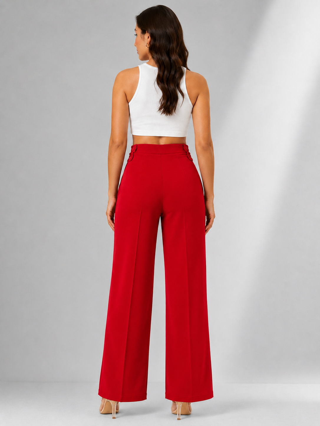 Women's Red High-Rise Wide Leg Trousers