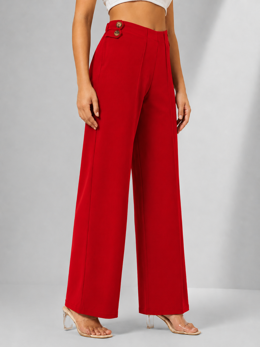 Women's Red High-Rise Wide Leg Trousers