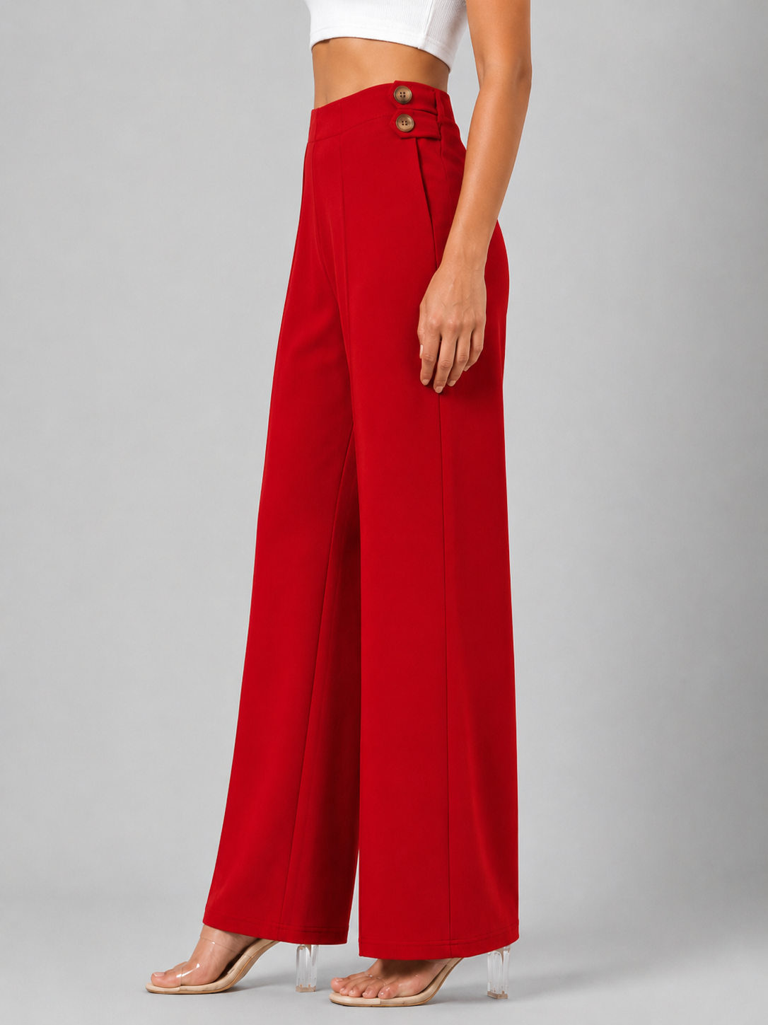 Women's Red High-Rise Wide Leg Trousers