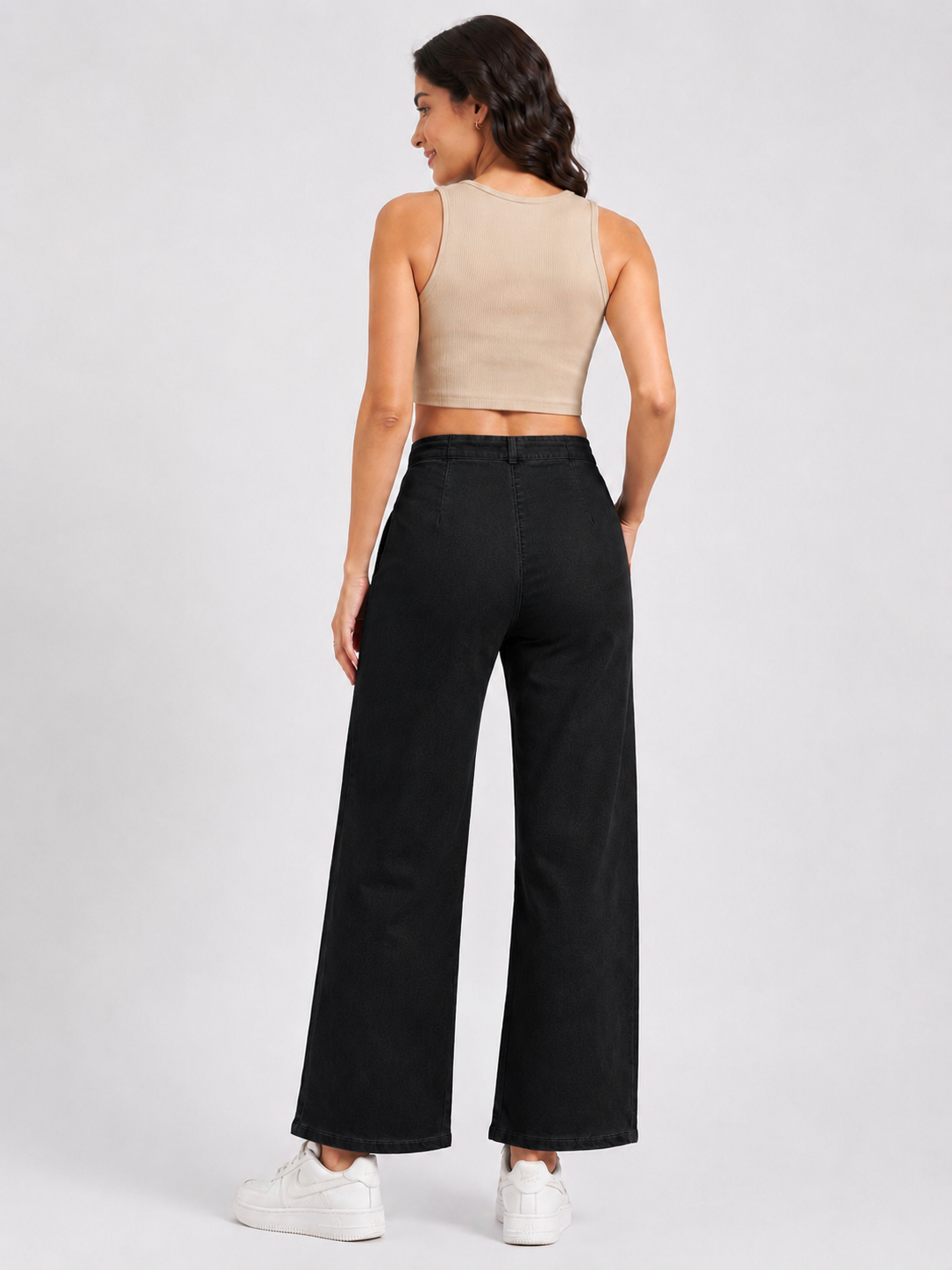 Women's Black High-Rise Button Front Wide Leg Jeans