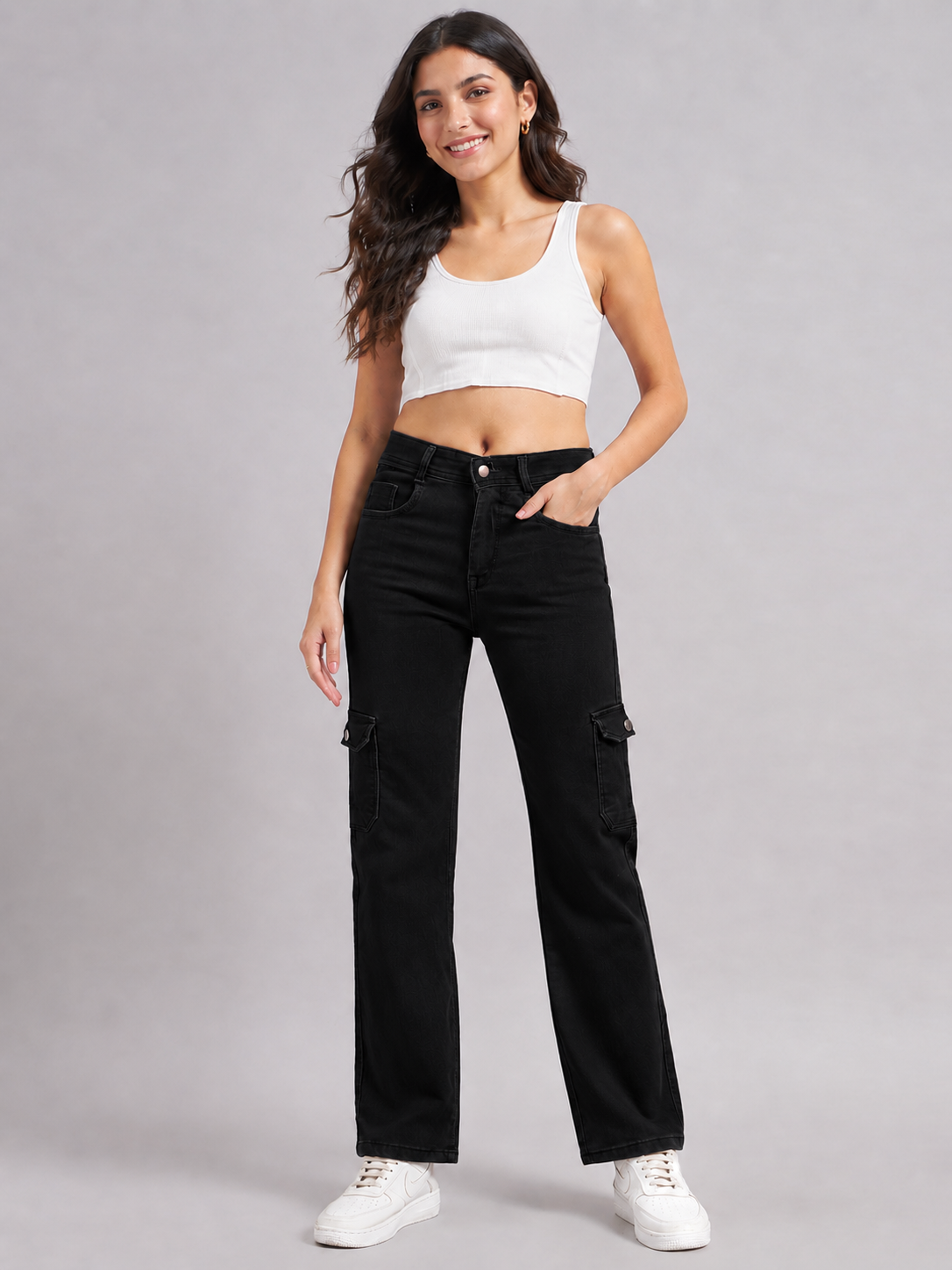 Women Relaxed Fit Mid-Rise Stretchable cargo Jeans