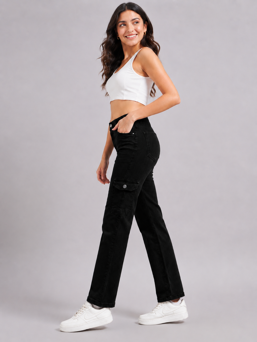 Women Relaxed Fit Mid-Rise Stretchable cargo Jeans