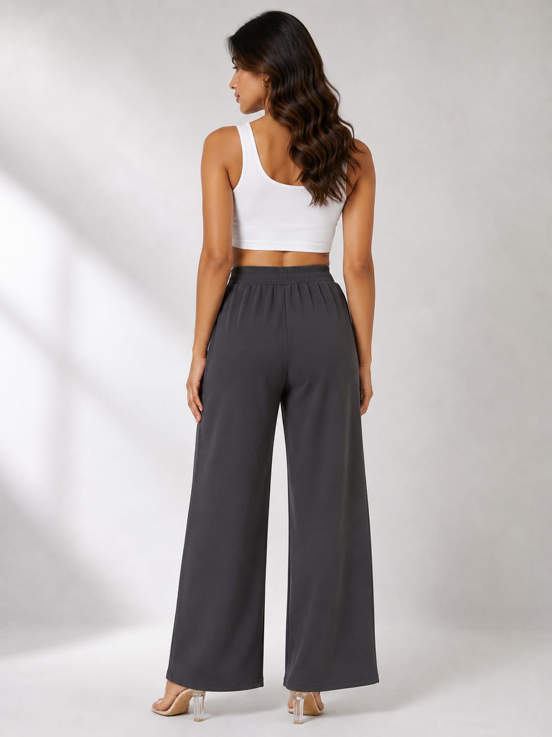 Women's Charcoal Grey Elasticated Wide Leg Trousers