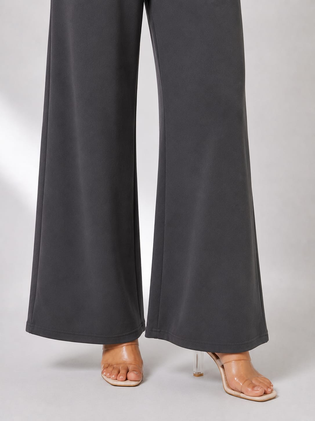Women's Charcoal Grey Elasticated Wide Leg Trousers