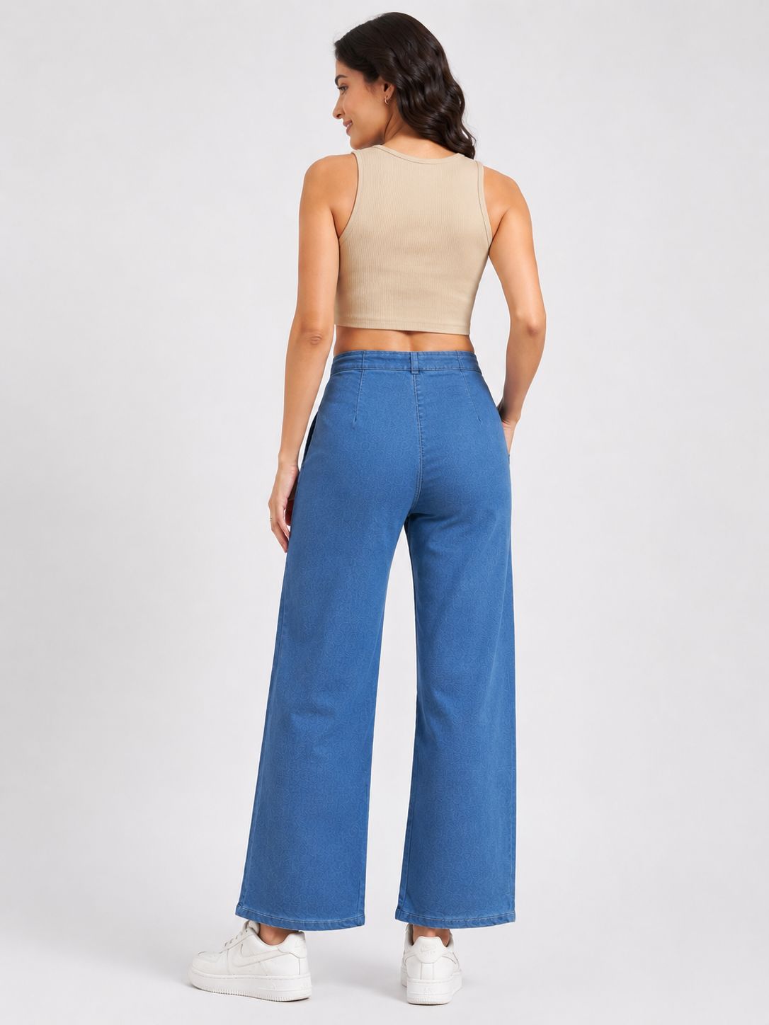 Women's Blue High-Rise Button Front Wide Leg Jeans